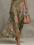 Florence | Green Floral Chiffon Halter Maxi Dress