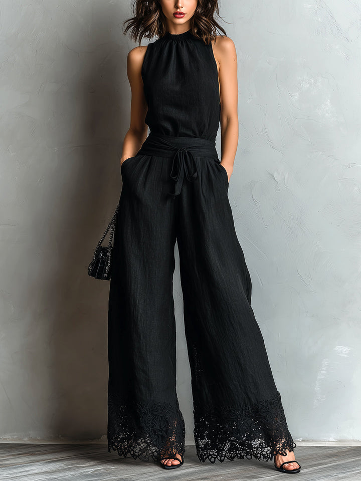 Roseanne™ | Lace-Trimmed Wide-Leg Pants Set