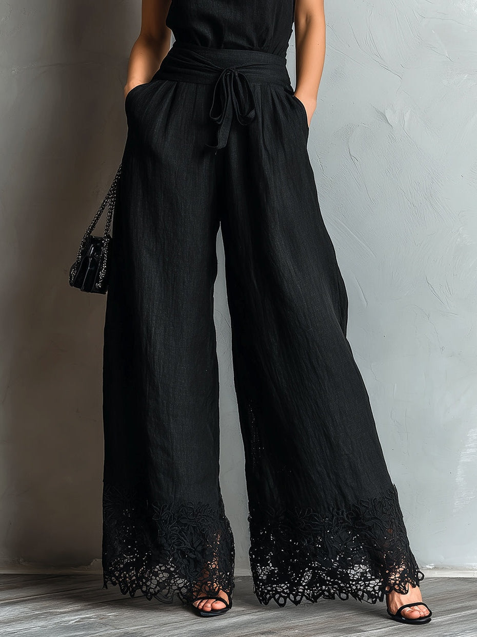Roseanne™ | Lace-Trimmed Wide-Leg Pants Set