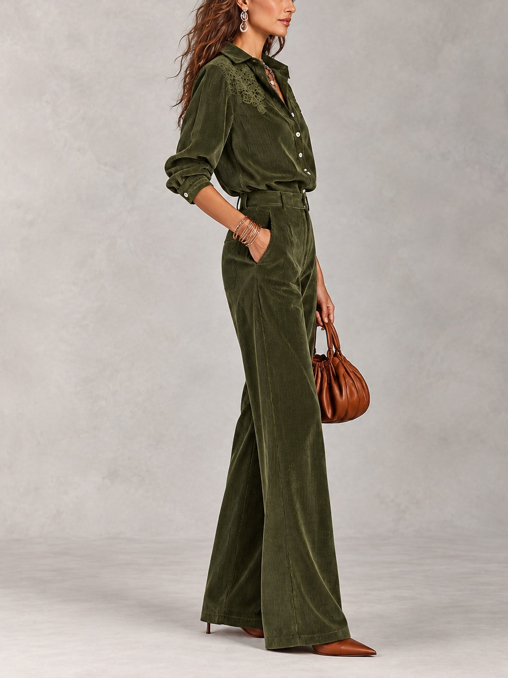 Marit™ Lace-Trim Shirt &amp; Wide-Leg Pants Set