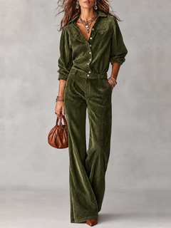 Marit™ Lace-Trim Shirt & Wide-Leg Pants Set