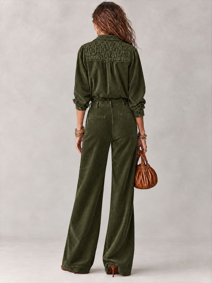 Marit™ Lace-Trim Shirt &amp; Wide-Leg Pants Set