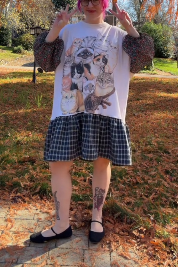 Cat-print Patchwork Dress