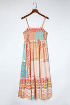 Multicolor Boho Patchwork Print Square Neck Sundress