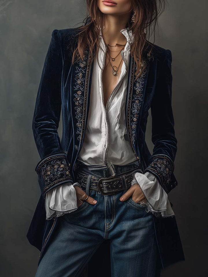 Chantelle™ Elegant Embroidered Long Blazer