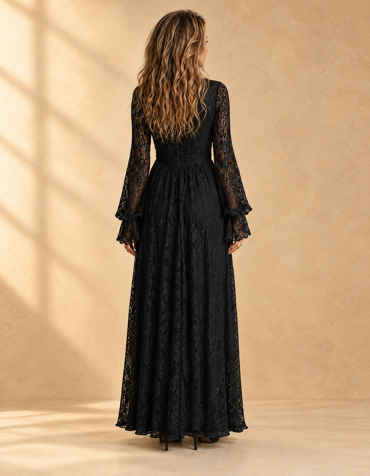 Charlotte™ | Black maxi dress with plunging V-neck