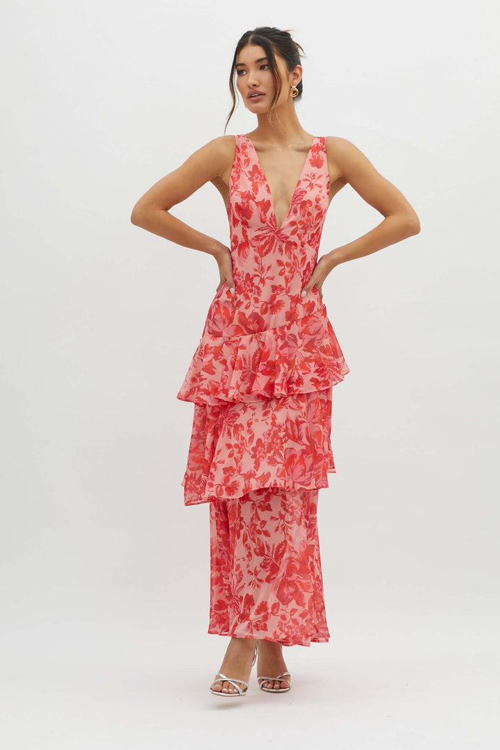 Strappy Back Ruffle Midi Dress