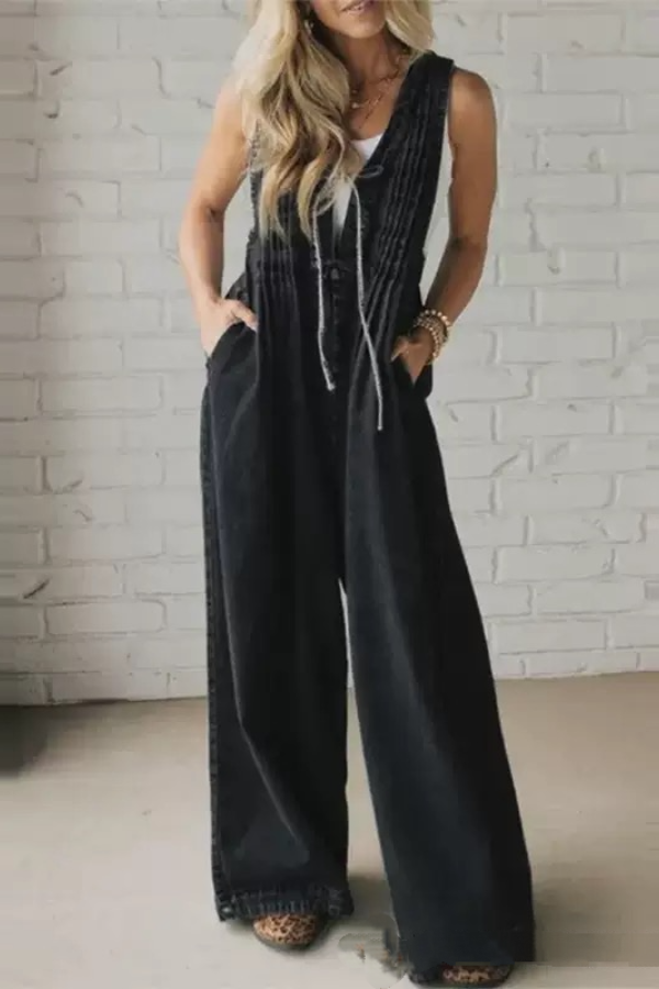 Acid Wash Pintuck Jumpsuit
