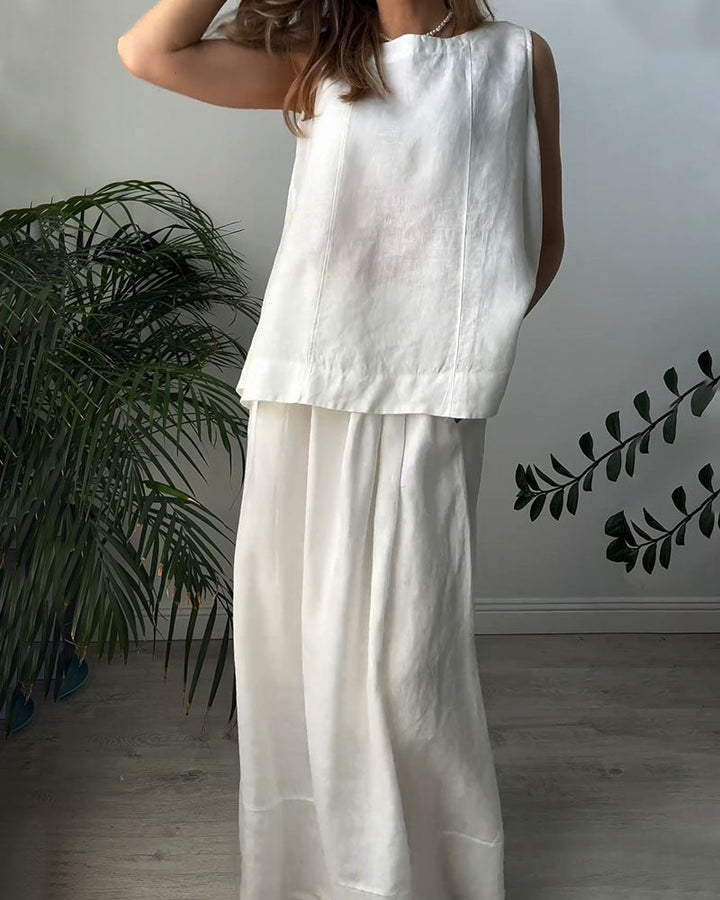 Sleeveless skirt cotton and linen casual two-piece set
