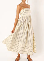 Striped Printed Suspender Maxi Dress