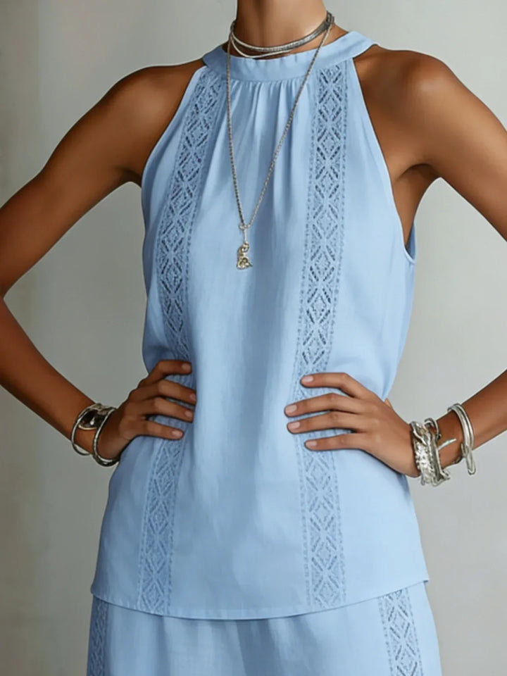 Paulina™ | Elegant Halter Linen Two-Piece Set