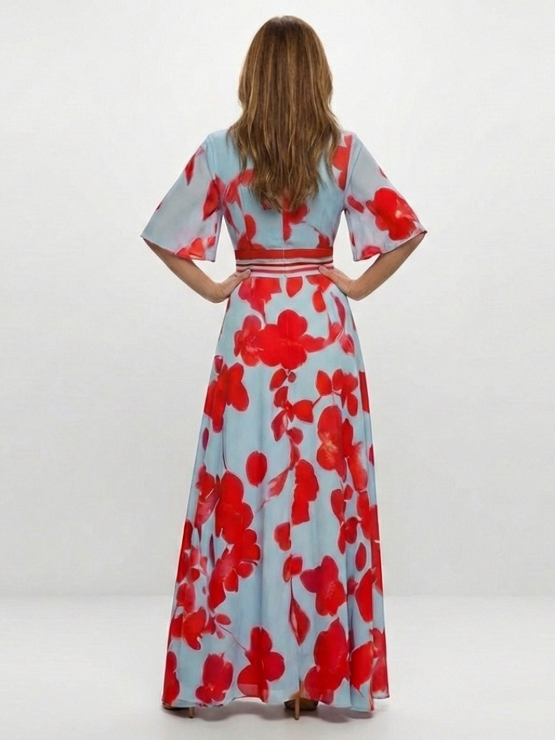 Corinne™ | V Neck Short Sleeve Floral Maxi Dress
