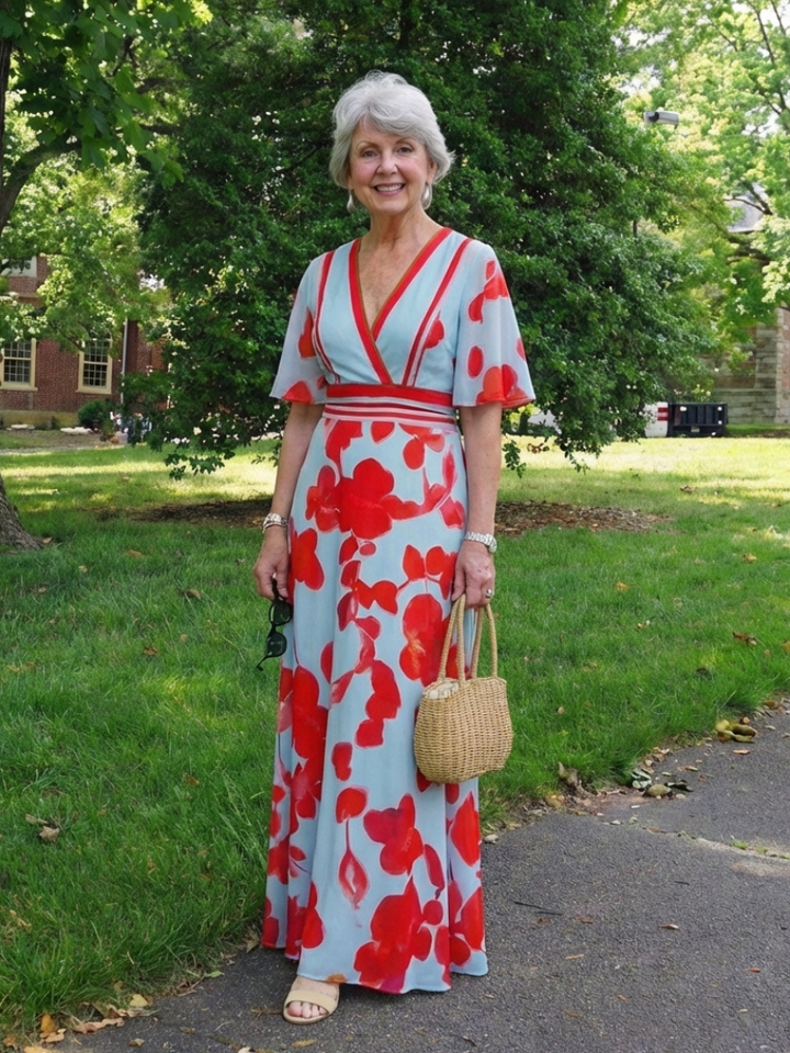Corinne™ | V Neck Short Sleeve Floral Maxi Dress