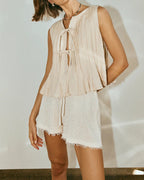 Cotton and Linen Sleeveless Tie-Strap Shirt Long Dress Set
