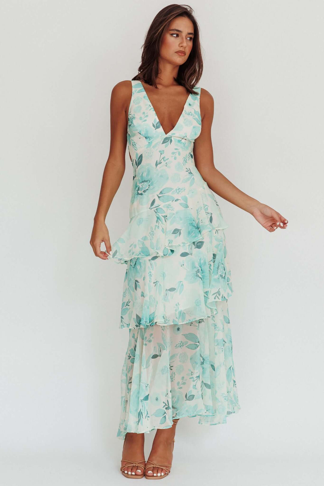 Strappy Back Ruffle Midi Dress