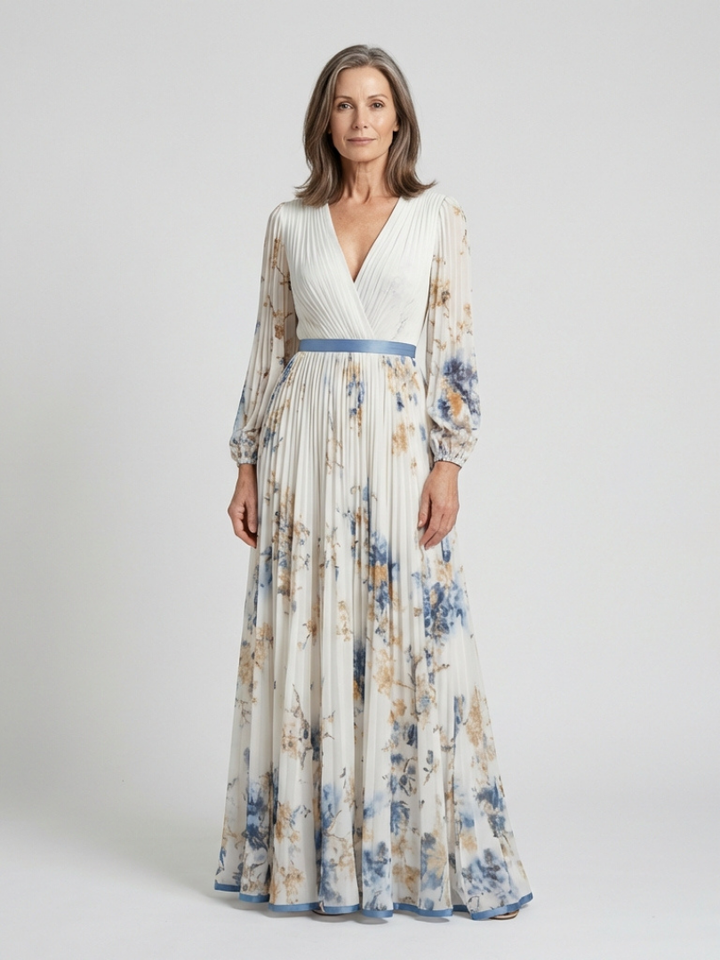 Lavinia™ | Long Sleeve V Neck Floral Maxi Dress