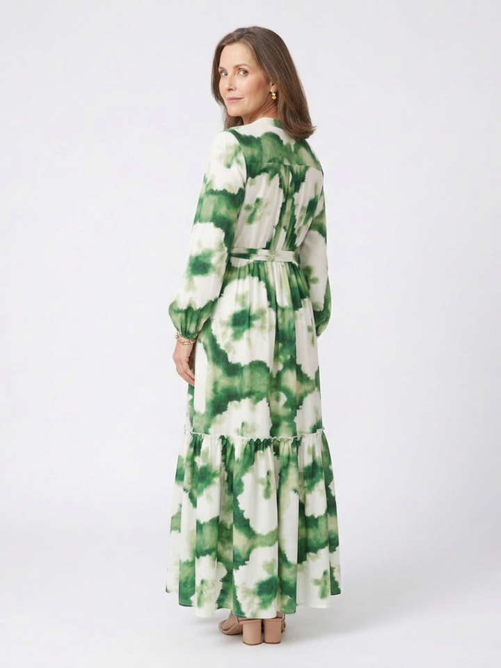 Evangelina™ | Long Sleeve Tie Waist Tiered Maxi Dress