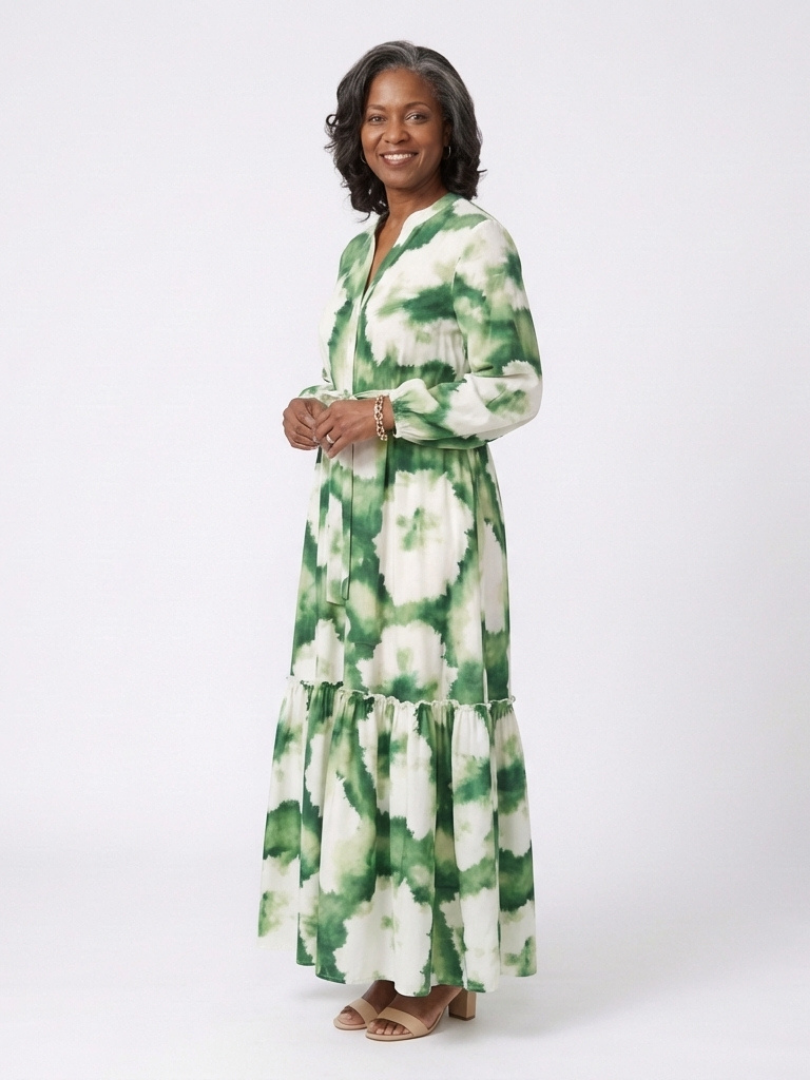 Evangelina™ | Long Sleeve Tie Waist Tiered Maxi Dress