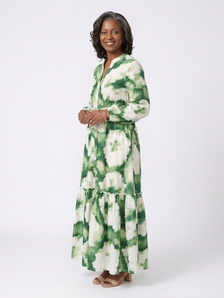Evangelina™ | Long Sleeve Tie Waist Tiered Maxi Dress