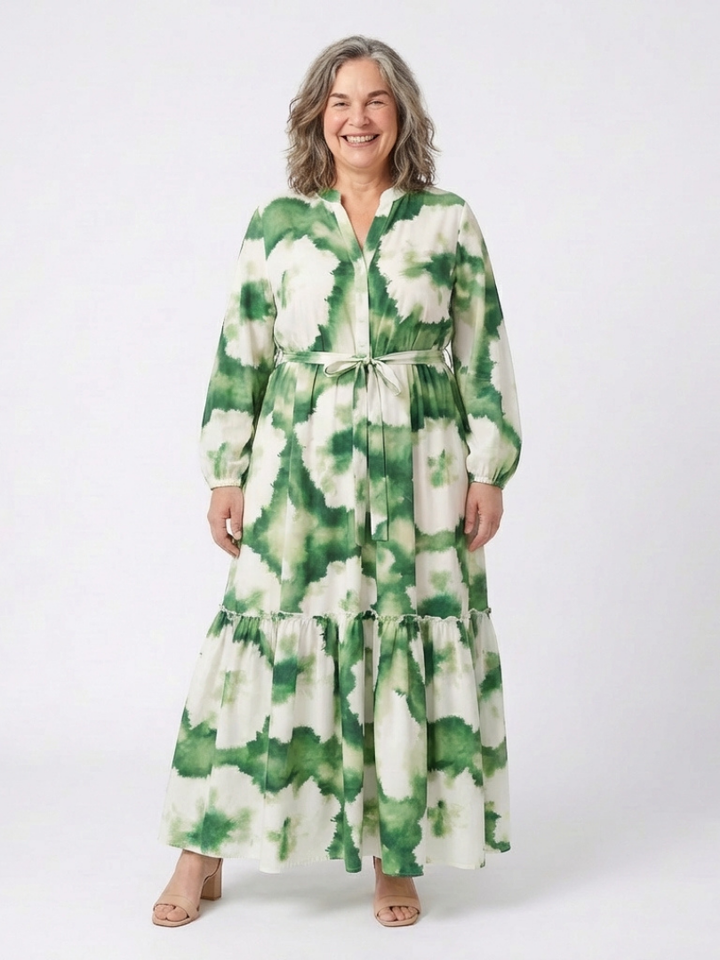 Evangelina™ | Long Sleeve Tie Waist Tiered Maxi Dress