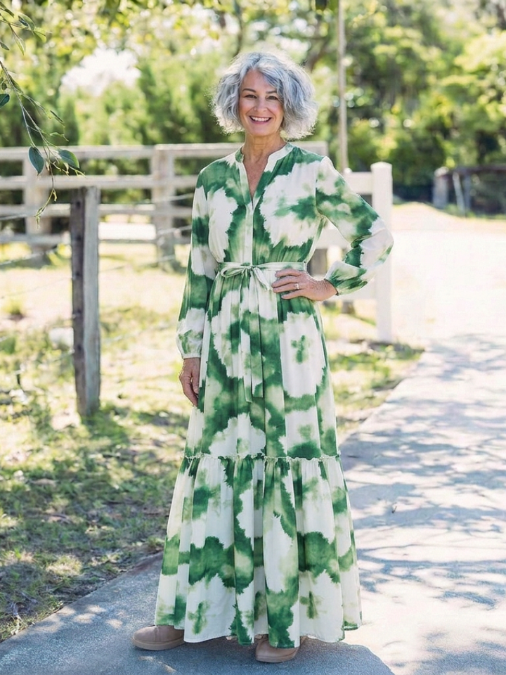 Evangelina™ | Long Sleeve Tie Waist Tiered Maxi Dress