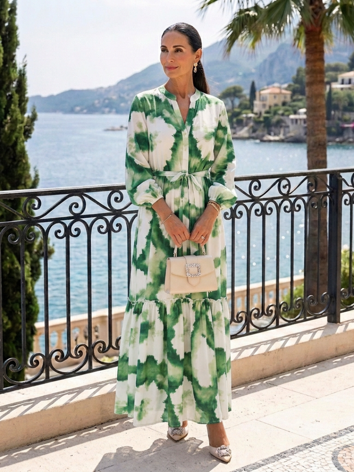 Evangelina™ | Long Sleeve Tie Waist Tiered Maxi Dress