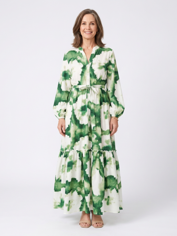 Evangelina™ | Long Sleeve Tie Waist Tiered Maxi Dress