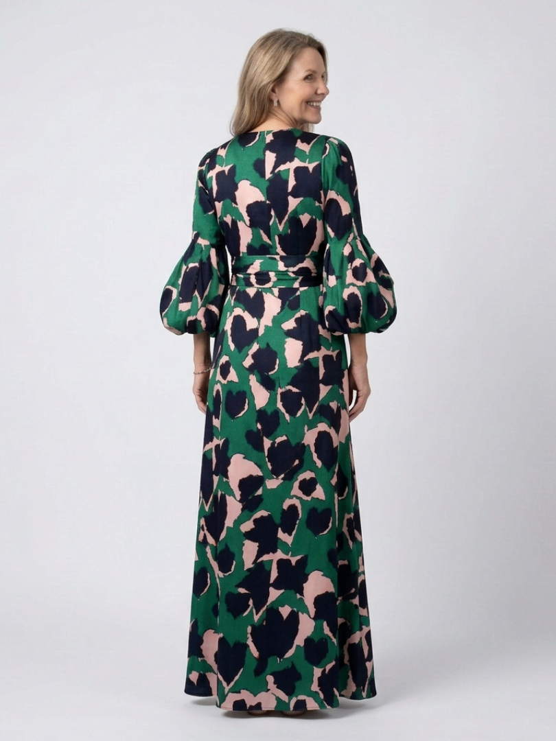 Isolde™ | V Neck Tie Waist Long Sleeve Maxi Dress