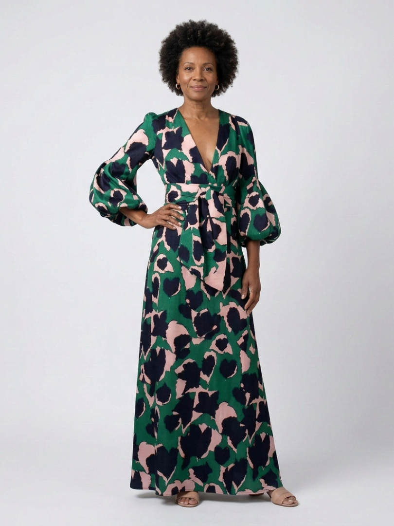 Isolde™ | V Neck Tie Waist Long Sleeve Maxi Dress