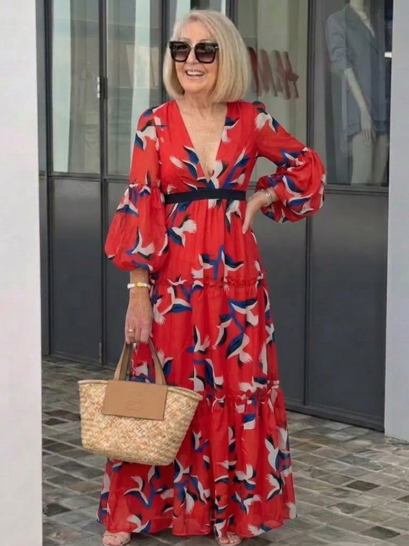 Isolde™ | V Neck Tie Waist Long Sleeve Maxi Dress