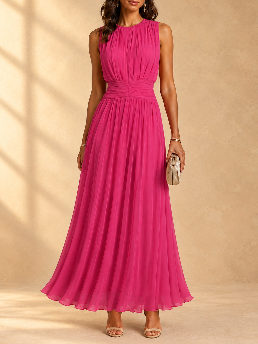 Iselle™ | Sleeveless maxi dress with ruched waist