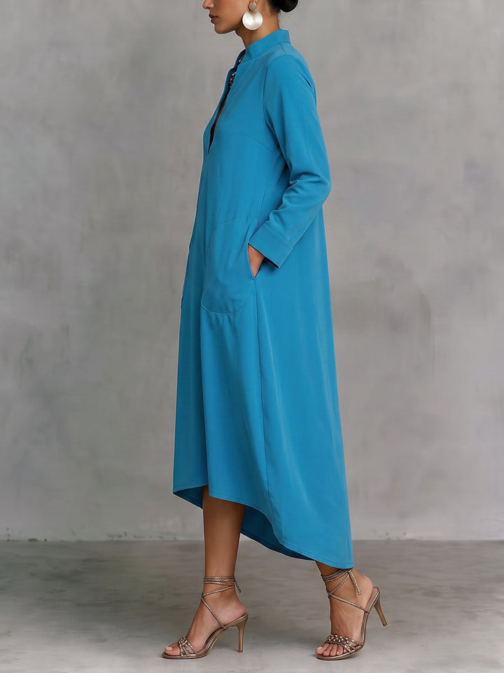 V-Neck Pocket Midi Dress