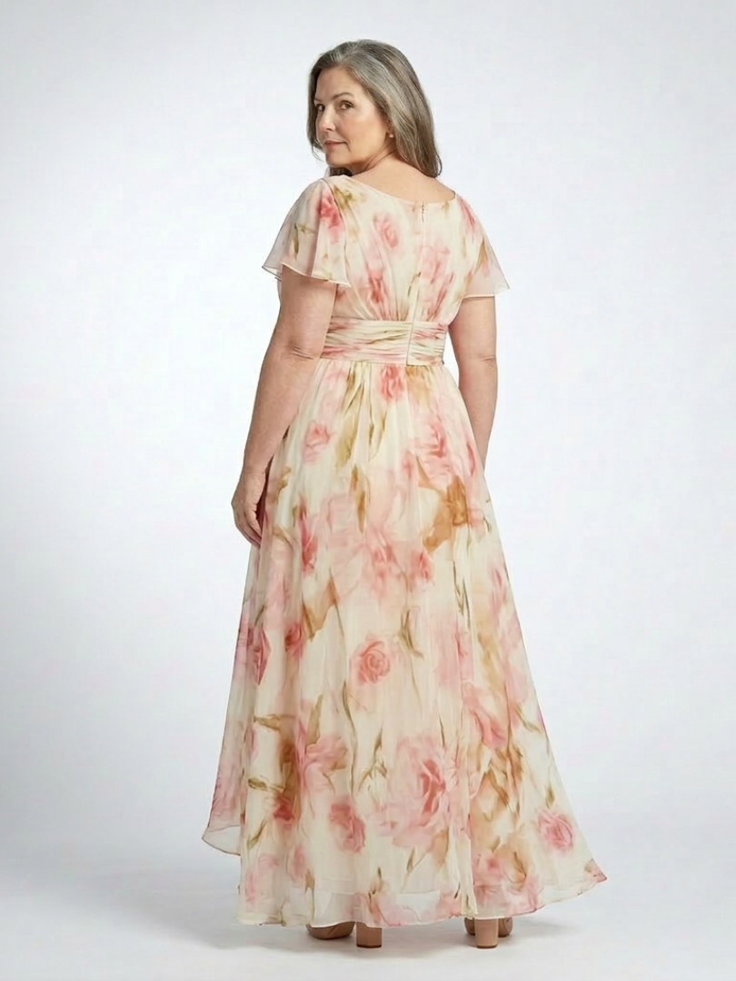Elara™ | V Neck Short Sleeve Floral Maxi Dress