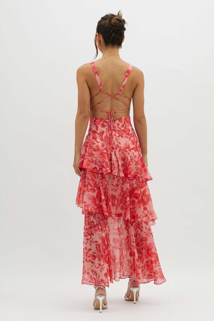 Strappy Back Ruffle Midi Dress