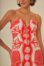 Ocean Print Suspender Tie Maxi Dress