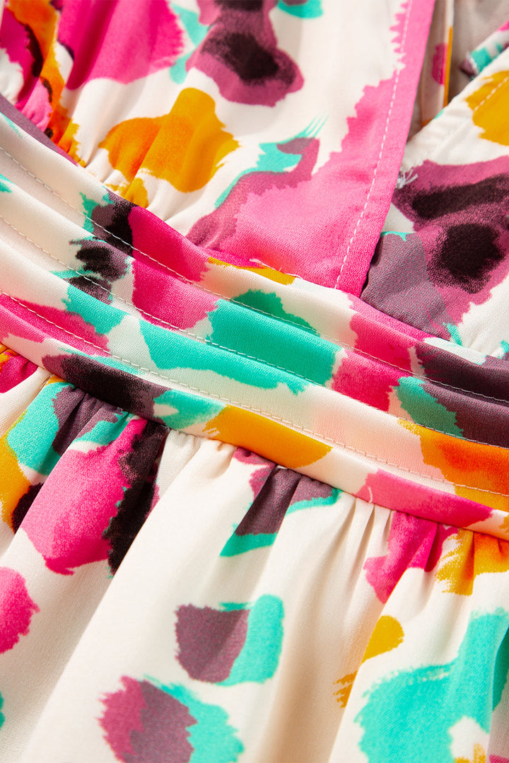 Pink Boho Tie-dye Print V Neck Maxi Dress