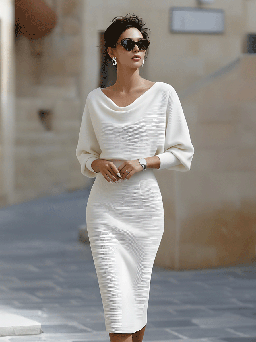 Lydia™ | Draped batwing-sleeve midi dress