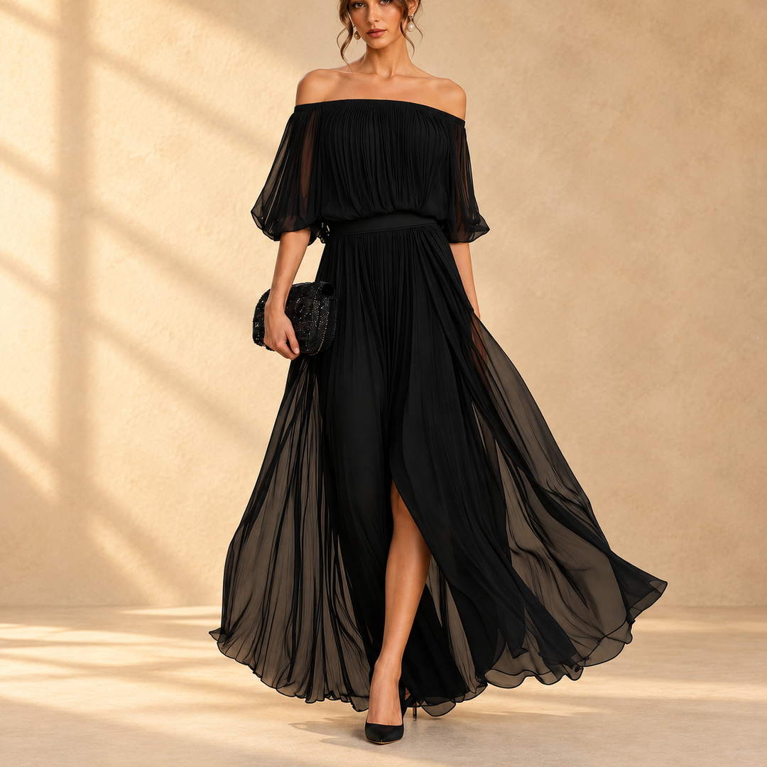 Genevieve™ | Off-shoulder maxi dress with flowing skirt