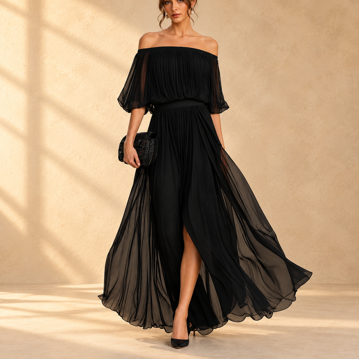 Genevieve™ | Off-shoulder maxi dress with flowing skirt