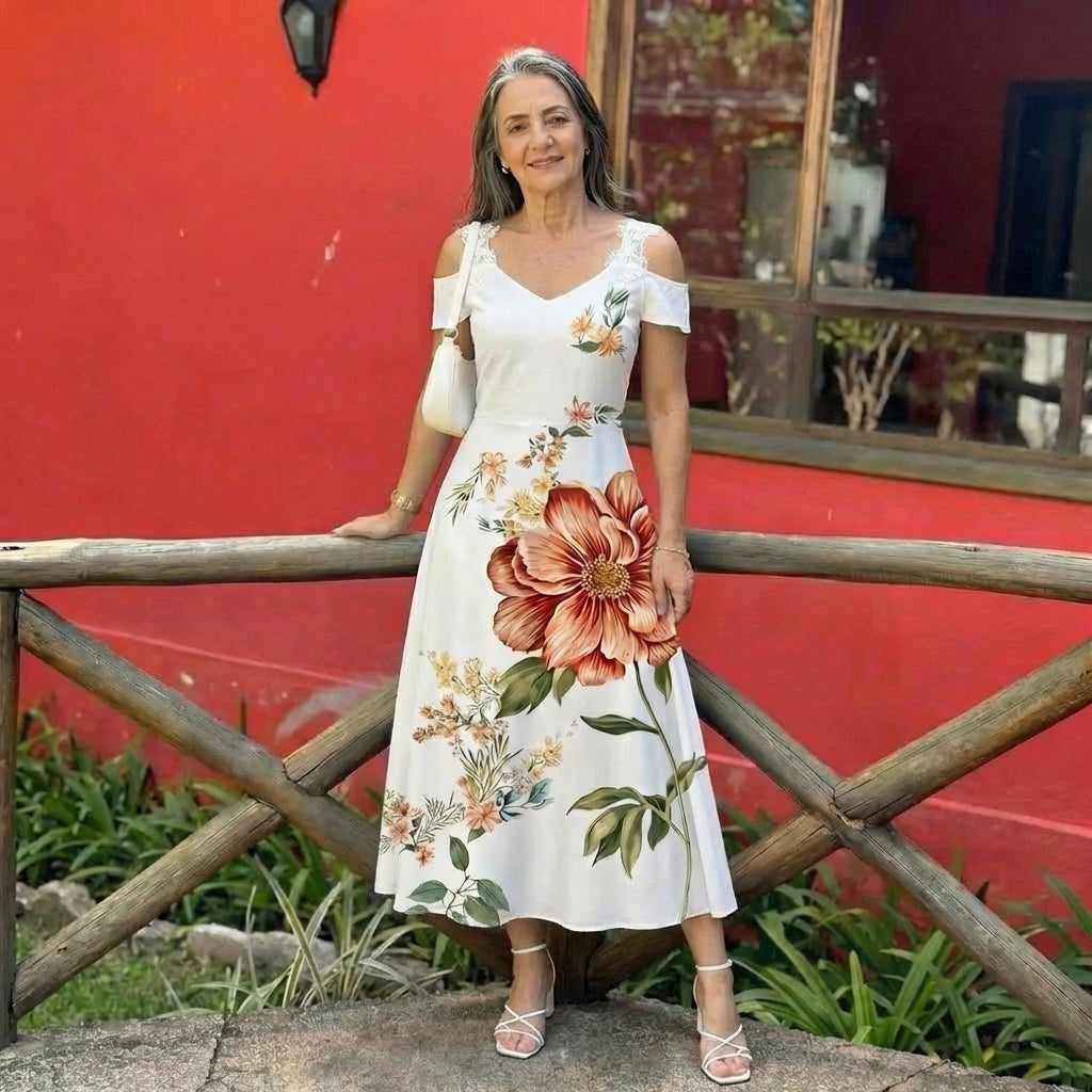 Camila™ | Floral Off-Shoulder A-Line Midi Dress