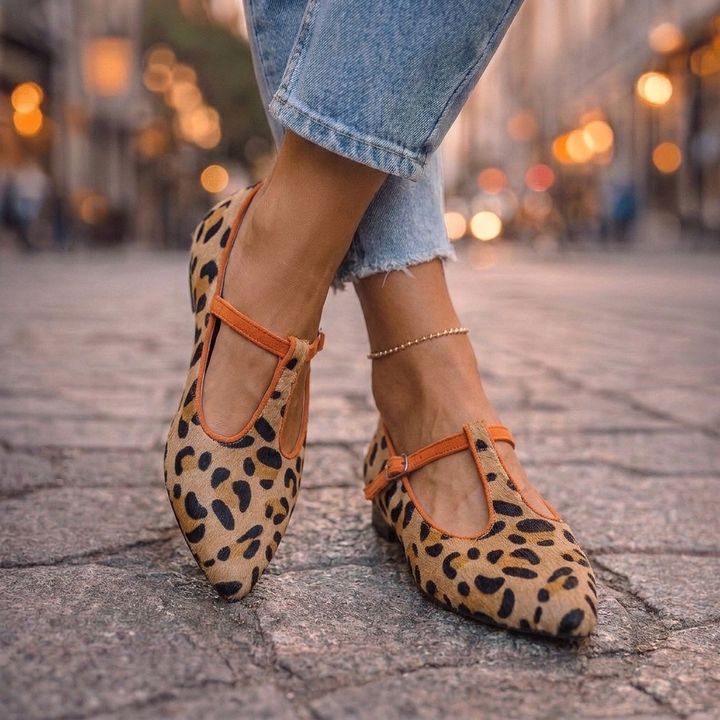 Prudence™ | Leopard Pointed Shoes with Buckle