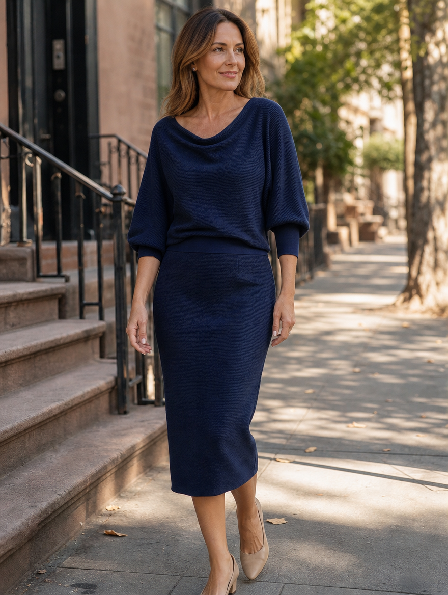 Lydia™ | Draped batwing-sleeve midi dress