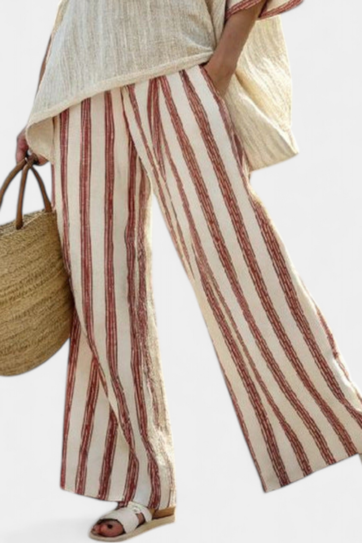 Braelith™ | Elegant Rustic Striped Top &amp; Cream Linen Pants