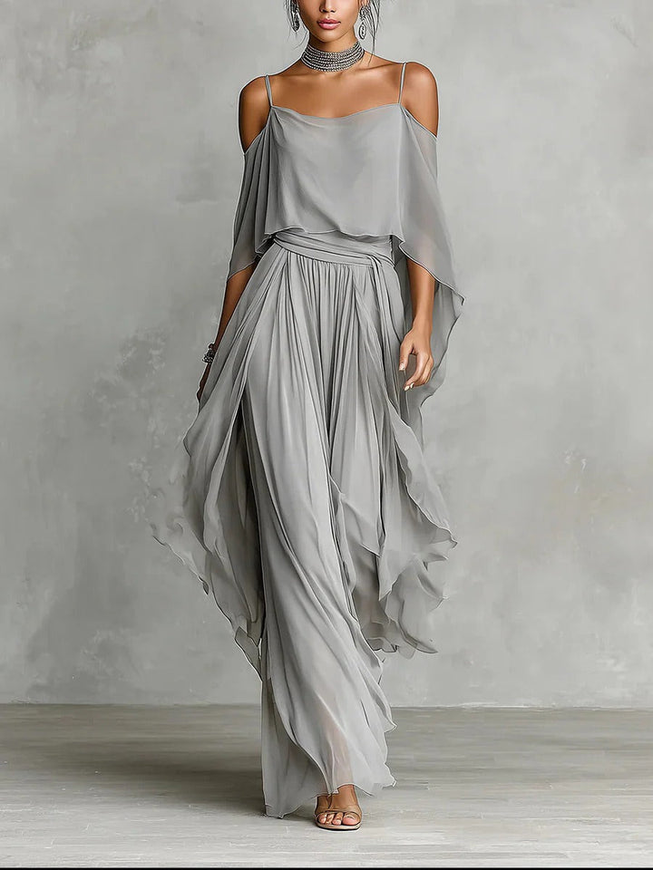 Isabela™ | Gray Fluid Set with Spaghetti Strap Top and Lightweight Pants