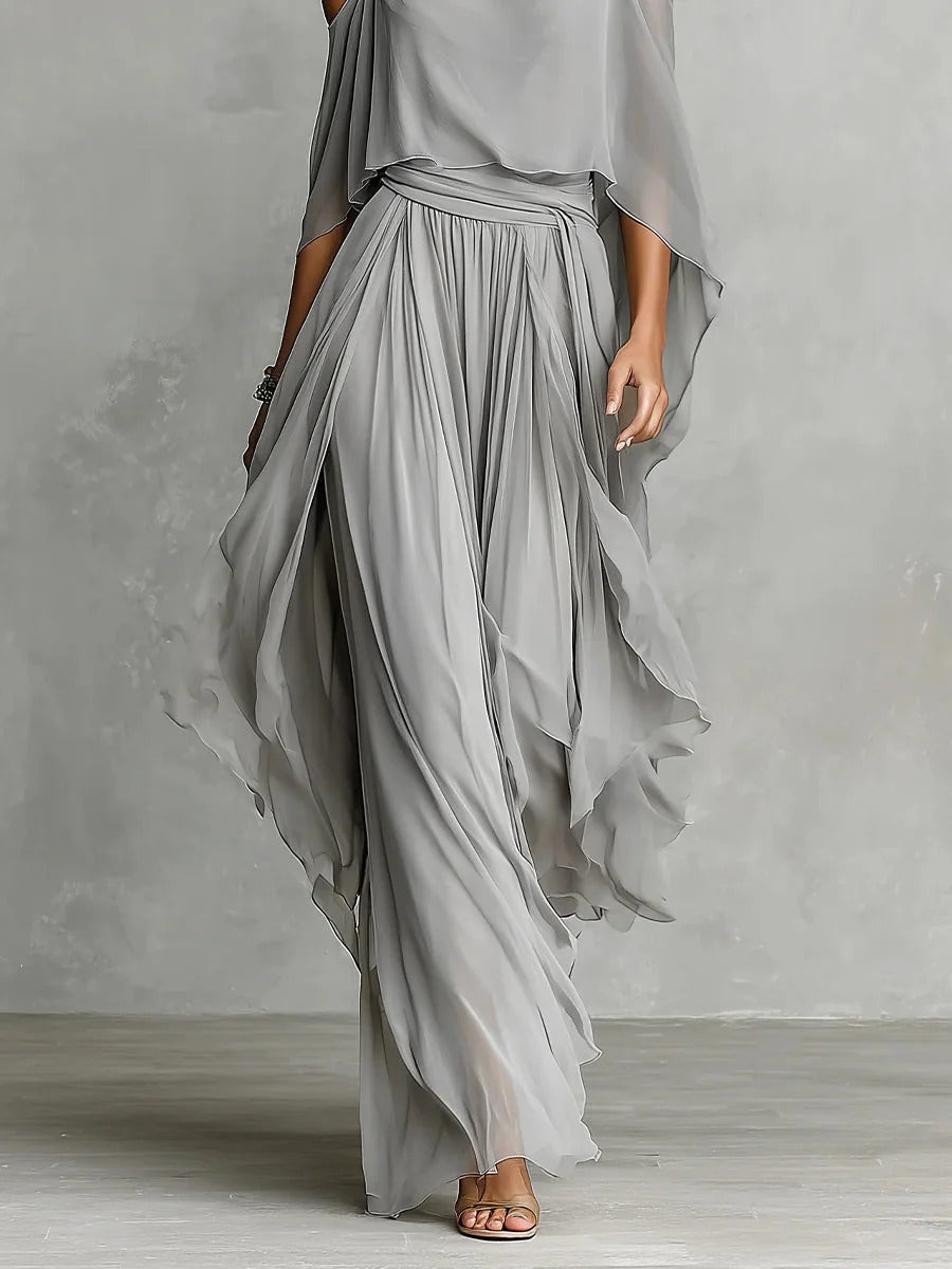Isabela™ | Gray Fluid Set with Spaghetti Strap Top and Lightweight Pants
