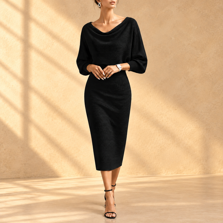 Lydia™ | Draped batwing-sleeve midi dress