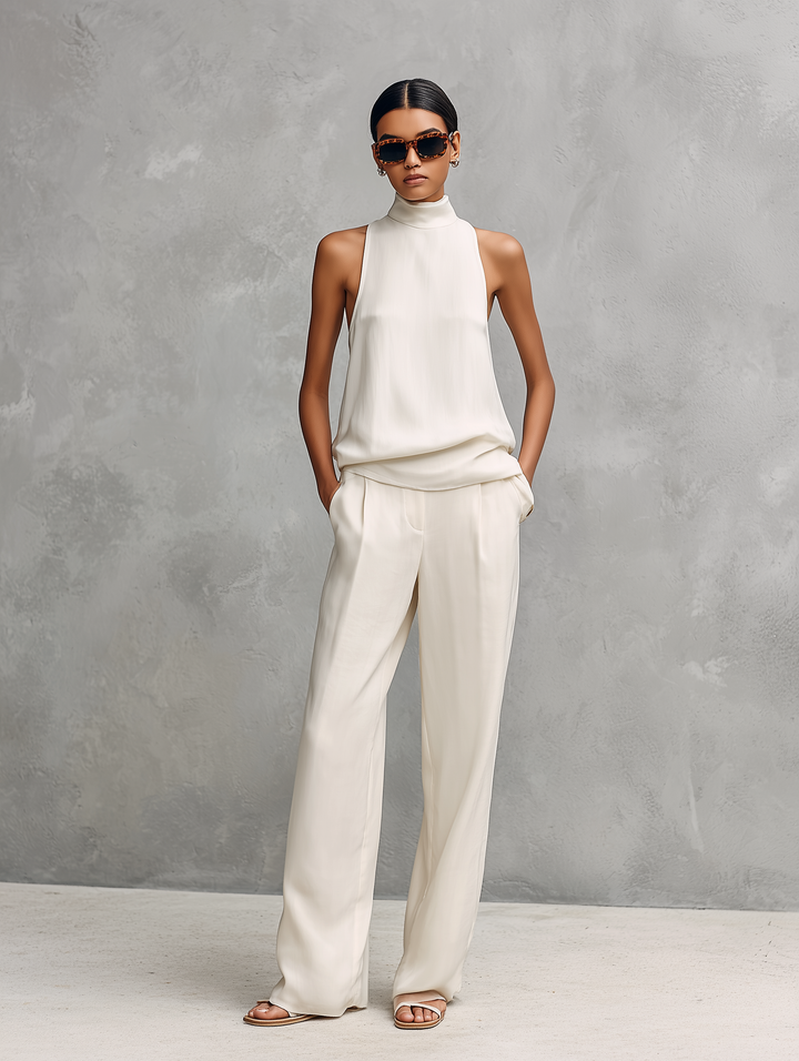 Black Linen Top &amp; Trousers Set