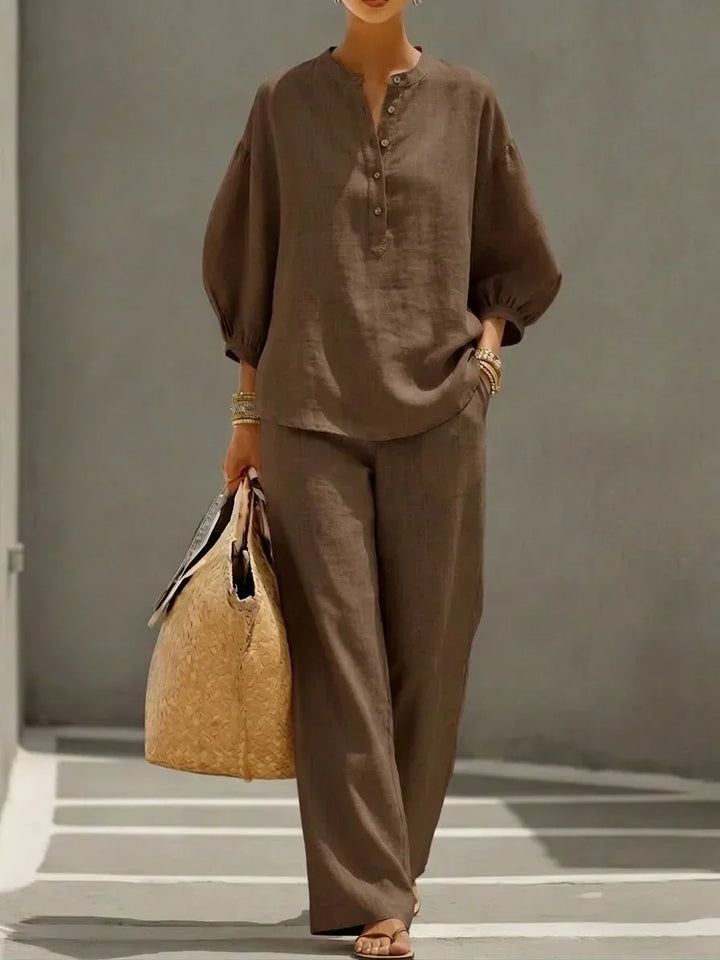 Janice™ | Relaxed Linen Button-Up Two-Piece Set