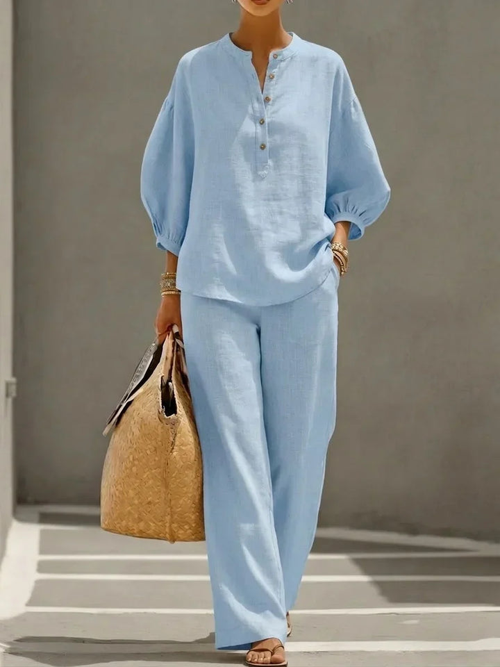Janice™ | Relaxed Linen Button-Up Two-Piece Set