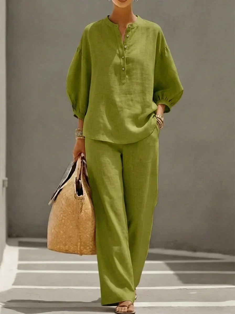 Janice™ | Relaxed Linen Button-Up Two-Piece Set